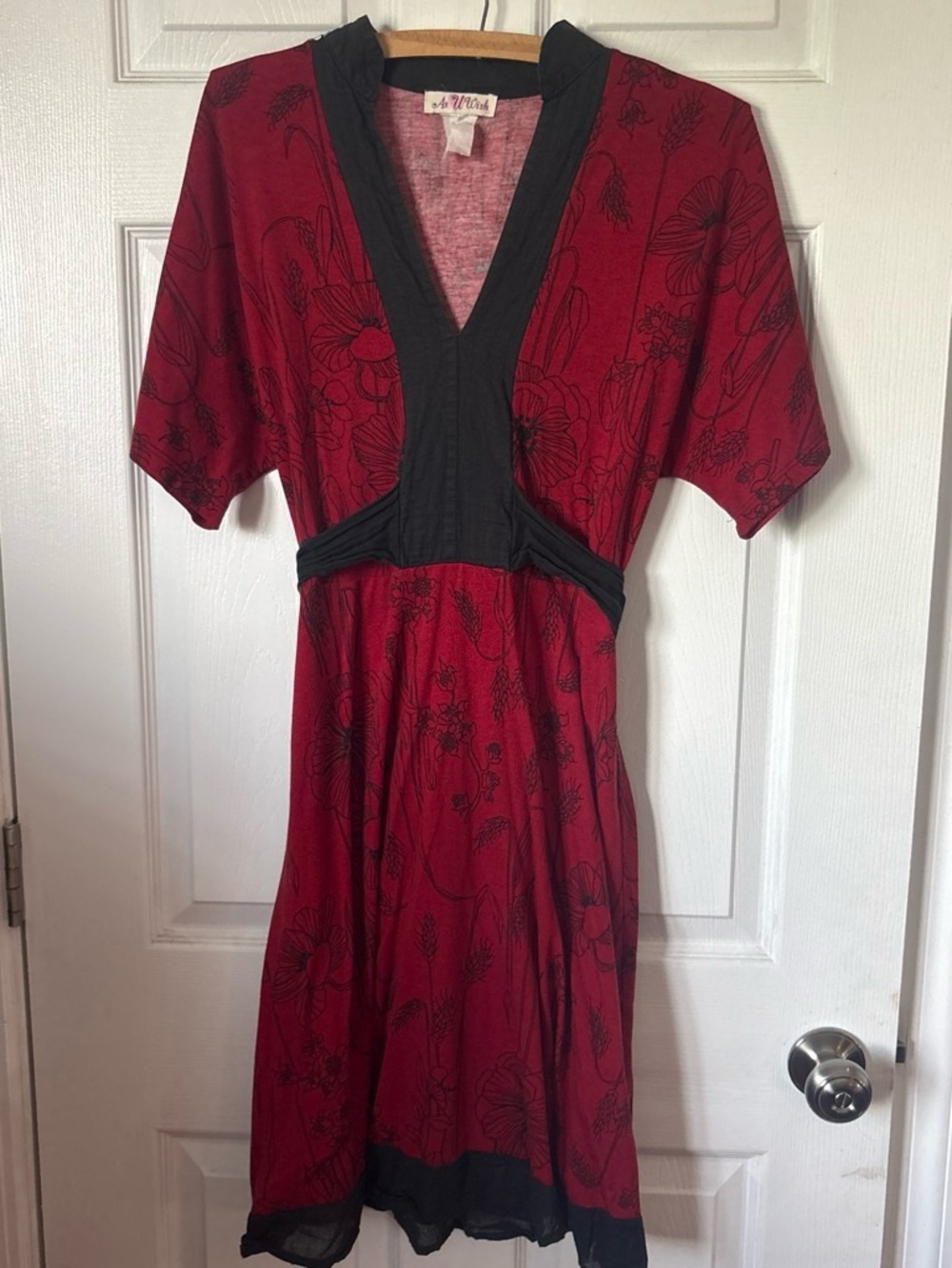 As U Wish Red Floral Midi Dress with Black Trim